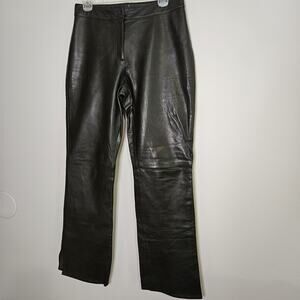 Vtg Y2k CACHE Womens 100% Leather Pants Size 8 Black Bootcut Retro Rock Boho